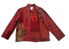 Chico's Silk Patchwork Embroidered Red Statement Jacket Silk Blend Size 3, XL