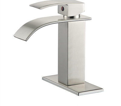Waterfall Spout Single Handle Bathroom Faucet Brushed Nickel Commercial Modern L