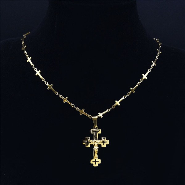 Alternate view of Men's Gold-plated Jesus Christ Face Crucifix Cross Pendant Necklace Lucky Gift