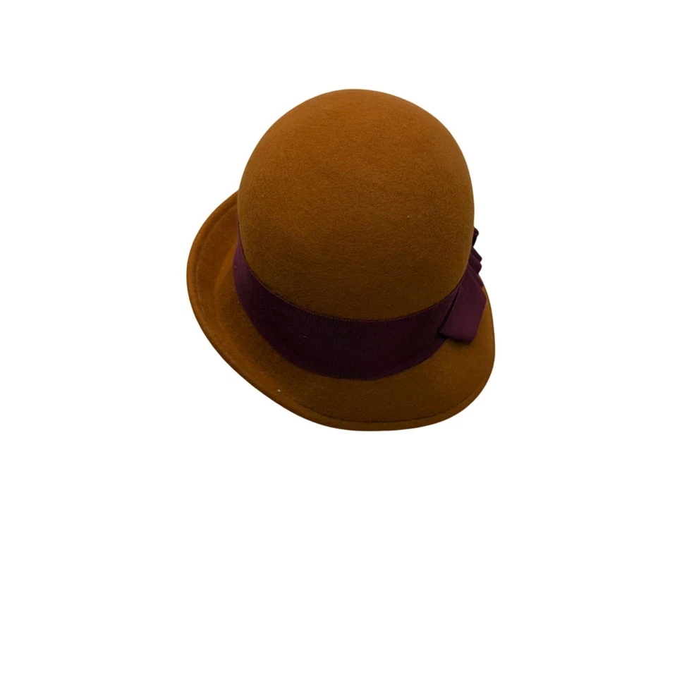 Sombrero de mujer Kathy Jeanne de fieltro marrón borgoña cinta Cloche elegante aspecto vintage Foto 3 de 4