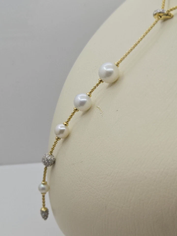 Collar David Yurman Y, perlas, diamantes, oro amarillo de 18 k, 16/24 pulgadas Foto 4 de 4