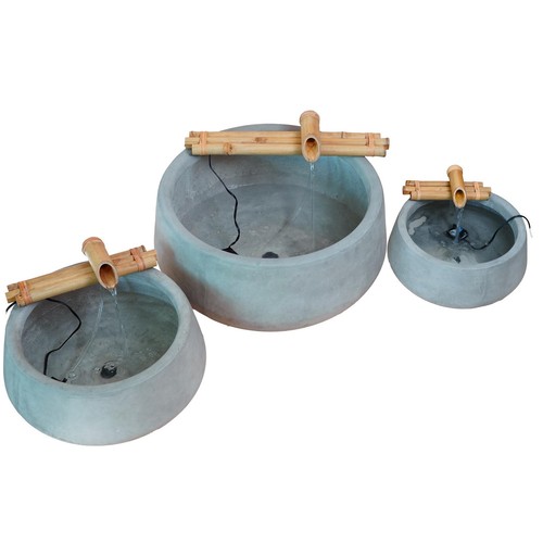 Bambus Akzente Wasserbrunnen mit Pumpe Innen/Außen Brunnen 12" breit drei - Bild 6 von 9