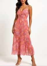 Ramy Brook Dress Aya Midi Guava Burnout Sheer Inset Perfect For Prom Size 00 NEW