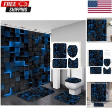 Shower Curtain Set Blue 3D Cubes - Bathroom Sets