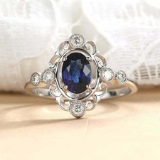 1.25Ct Blue Oval Cut Solid 925 Sterling Silver Engagement Wedding Women's Ring