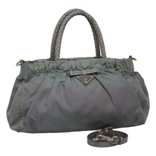 PRADA Hand Bag Nylon 2way Gray Auth 110159