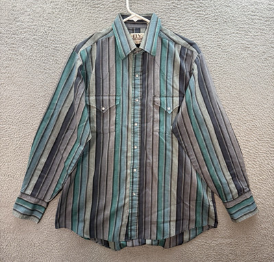 Vintage Ely Cattleman Shirt Adult 16 Multicolor Striped Pearl Snap Western 90s