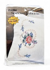 1997 Vintage Bucilla Cross Stitch stamped Pillow Case Pair ROSE HEART 63312