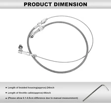 24" Throttle Cable Kit, Stainless Steel Braided Throttle Control Cable Line w...