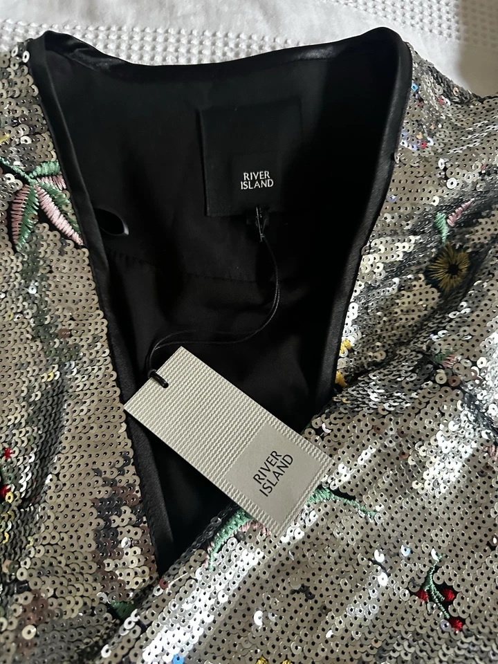 Sequin  Blazer Komono Style Jacket With Flowers - Image 2 of 4