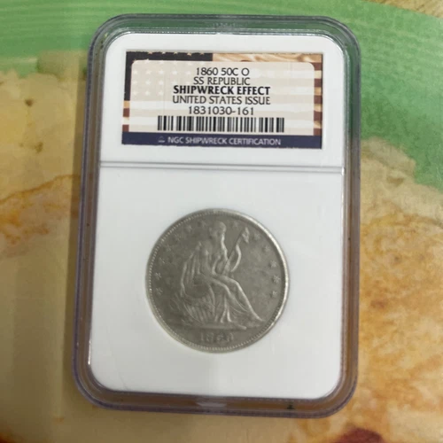1860-O Seated Liberty Half Dollar - NGC CERTIFIED 'SS REPUBLIC' SHIPWRECK EFFECT