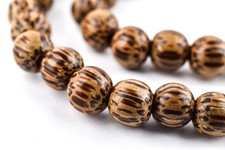 Round Natural Palm Wood Beads 8mm Brown Large Hole 16 Inch Strand
