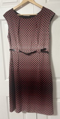 ILE NEW YORK Women s Sheath Dress Red Black Polk A Dot Belted Stretch Size 12
