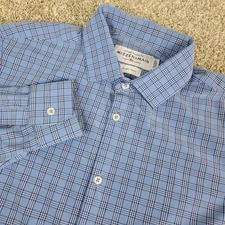 Mizzen + Main Leeward Mens XL Blue Plaid Button Up Long Sleeve USA Made