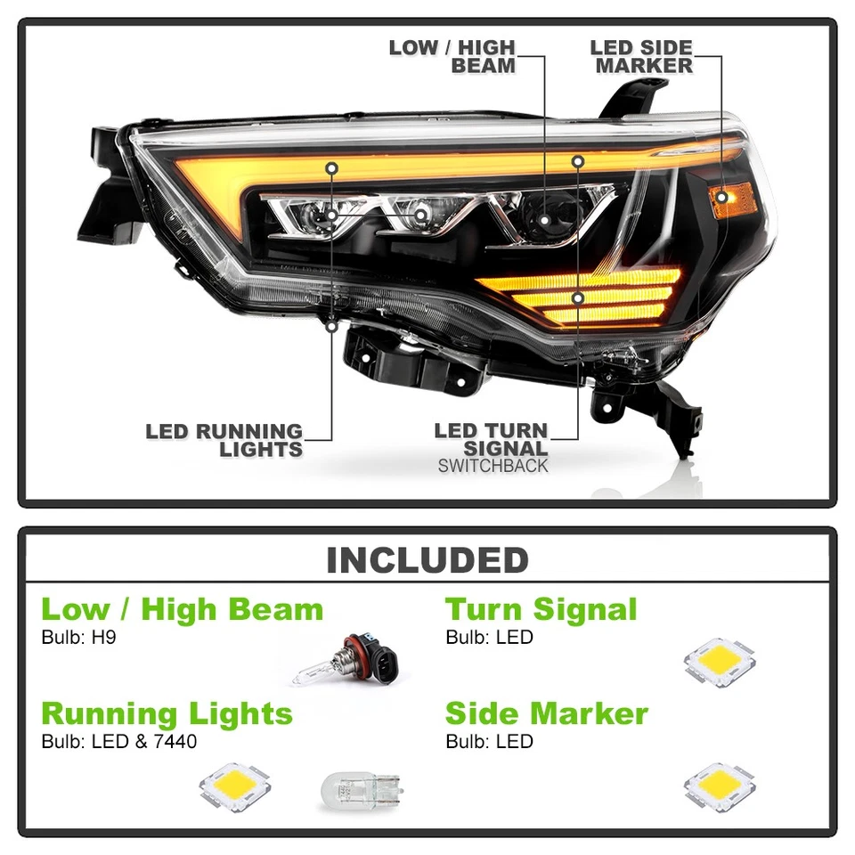Faros proyectores LED negros Switchback para Toyota 4Runner 2014-2020 Foto 4 de 4