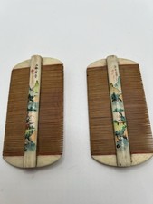 Set pettine toelettatura vintage dipinto a mano cinese in bambù e osso con manico bellissimo