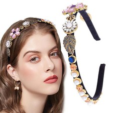 Baroque Headband Rhinestone Flower Pearl Hair Accessories for Women Wedding