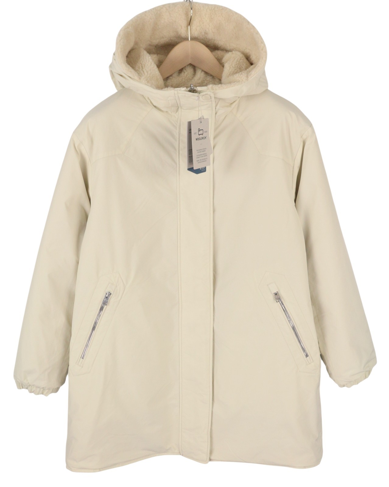 WOOLRICH Reversible Teddy Parka Women Jacket S Cream Wool Blend RRP899 image 2