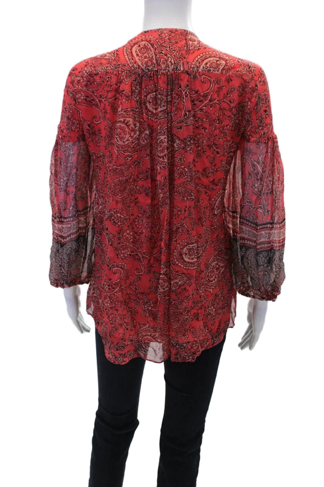 Blusa Shoshanna Mujer Estampado Paisley Cuello Detalle Corbata Transparente Rosa Talla M Foto 3 de 4