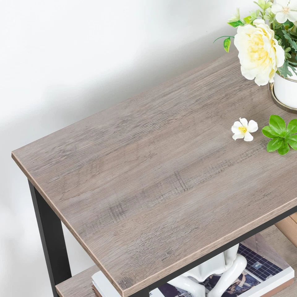 Mesa auxiliar, mesa auxiliar rústica simple con estante de almacenamiento de 3 niveles, noche estrecha... Foto 4 de 4