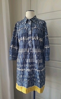 Max Mara Weekend Patata Dress Blue Brush Stroke - Size 10/12 -Back Pleat Cotton