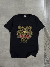 Camiseta Kenzo Paris Para Hombre Talla S Negra Algodón Dorado Tigre Bordada Auténtica