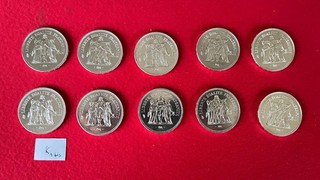 LOT DE 10 PIECES MONNAIE HERCULE 50 FRANCS ARGENT 1975 1976 1977 1978