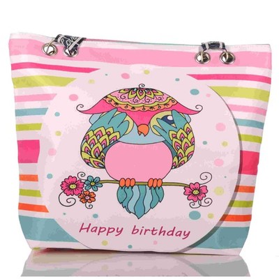 Beach bag colorful owl motif beach bag pool holiday casual zipper 3074
