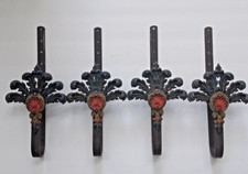 Vintage Art Deco Polychrome Iron Curtain Tie Backs Set of Four