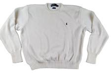 Vintage Polo Ralph Lauren XL Crewneck Knit Sweater Pony Cream Classic Pullover