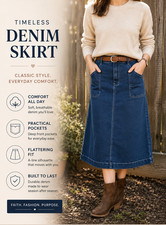 Women's Modest Blue Denim Jean Skirt Calf Length No Slit Sizes 2-12