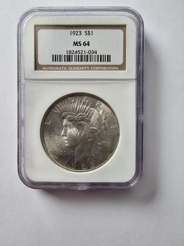 SILVER 1923 P MS64 PEACE DOLLAR GRADED NGC $1 P MINT 90%AG COIN