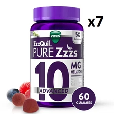 ✅ Vicks ZzzQuil PURE Zzzs, Advan 10Mg Melatonin Gummies, Berry 420Ct *x7 60CT* ✅