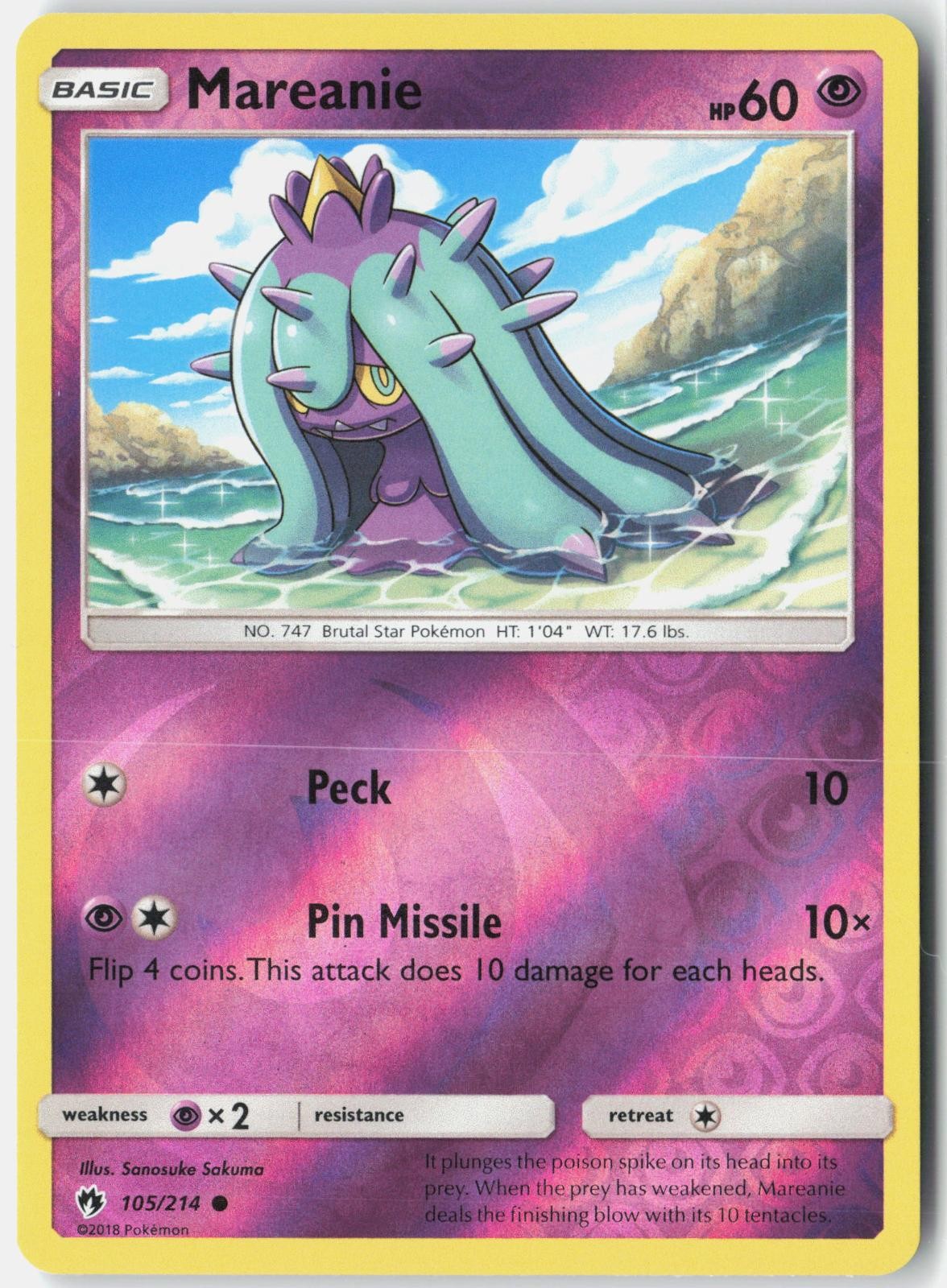 Mareanie 105/214 Common Lost Thunder Pokemon Reverse Holo Lightly Played