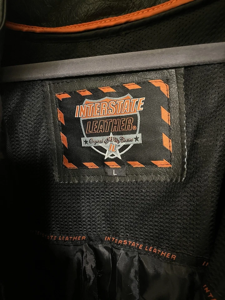 Used Interstate Leather Large Men’s Motorcycle Riding Jacket Gear Tassels - Image 3 of 3