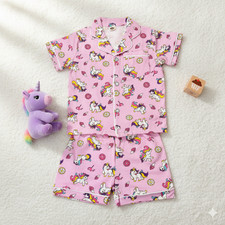 Girls Unicorn Cotton Pajama Set Button-Down Sleepwear