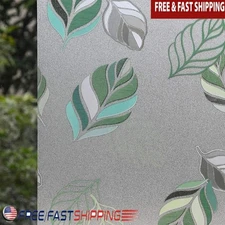 Frosted Leaf Window Film Static Cling Privacy Protection UV Blocking 9.68 Sq Ft