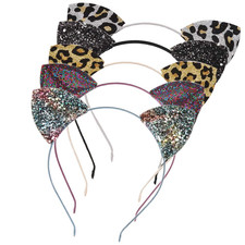 Cosplay Leopard Sequin Black Cat Ears Headband for Women,Leopard Print, Cheetah