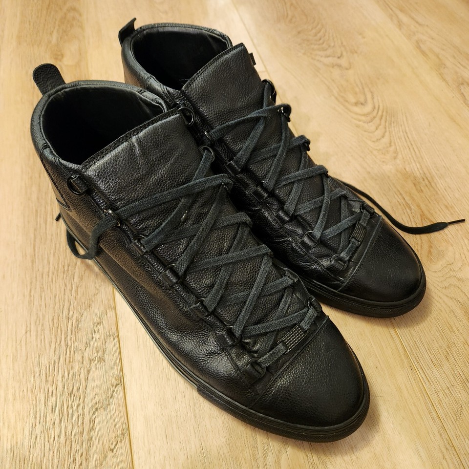 BALENCIAGA ARENA BLACK CAVIAR LEATHER SHOES MEN SIZE 47 SNEAKERS