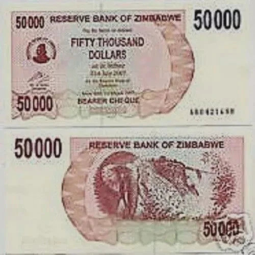 Zimbabwe 50000 DOLLARS P-47 2007 Zimbabwean RARE Cheque World Currency UNC NOTE - Image 3 of 4