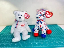 Ty Beanie Baby ENGLAND & Lefty Donkey Political Bear Stuffed Animal Plush Lot