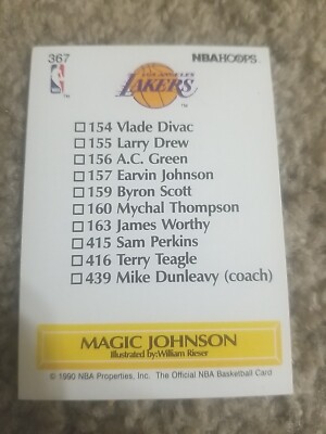 MAGIC JOHNSON 1990 NBA HOOPS BASKETBALL CARD #367 LAKERS (ART