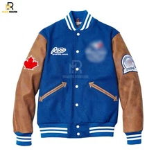 Toronto Blue Jays Letterman Varsity Jacket Wool & Real Leather Sleeves Jacket