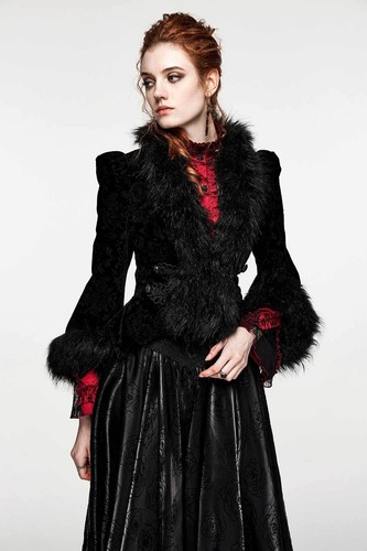 PUNK RAVE Furry Gothic Jacket Flauschiger Kunstpelz Samt Schwarz Viktorianisch - Picture 9 of 10