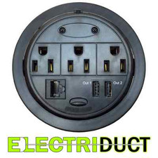 Power Tap Grommet Hidden Desk Table Power Outlet - 3 Power, 2 USB-A, 1 Cat5E