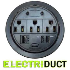 Power Tap Grommet Hidden Desk Table Power Outlet - 3 Power, 2 USB-A, 1 Cat5E