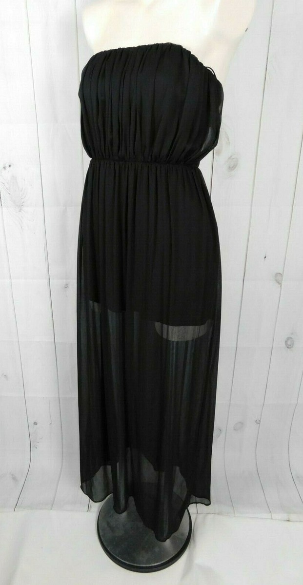 Alice + Olivia Black Sheer Chiffon Overlay Open Back Strapless Maxi Dress  Gown 2 | eBay