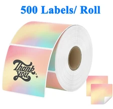 500 Labels Rainbow Color Square Thermal Label Stickers Business DIY Logo Design
