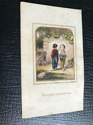 1800s 'Hostilities Commencing' Two Boys Pace Off for Fight Victorian Trade Card 