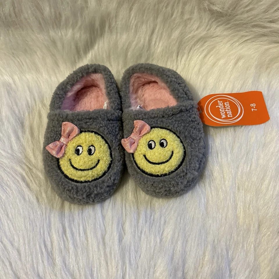 Zapatillas sin cordones Wonder Nation Smiley Face para niñas talla 7-8 grises difusos Foto 3 de 4